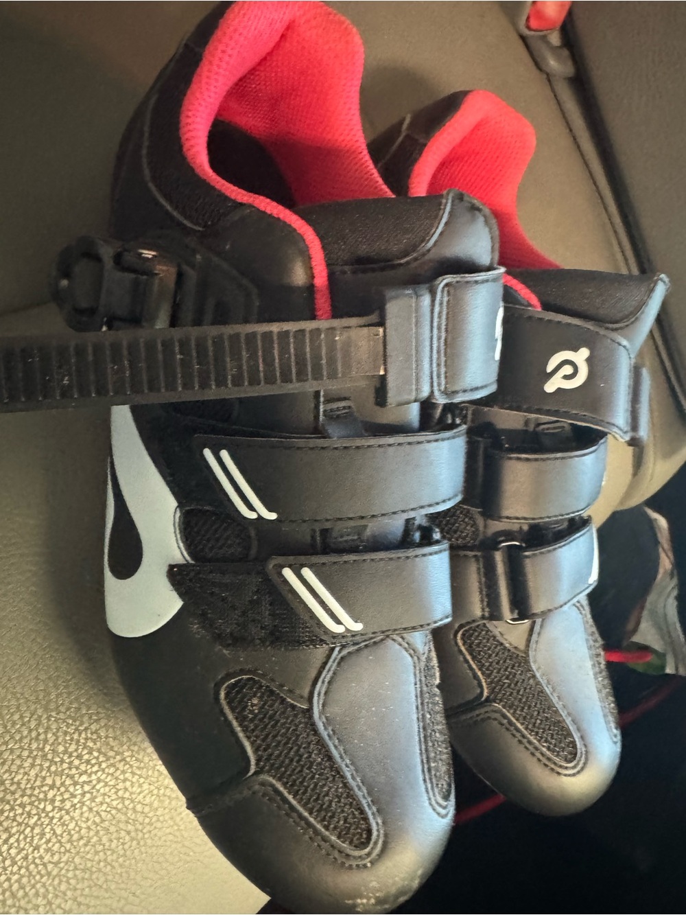 Peloton Black and Red Cycling Sneakers with Dual Straps